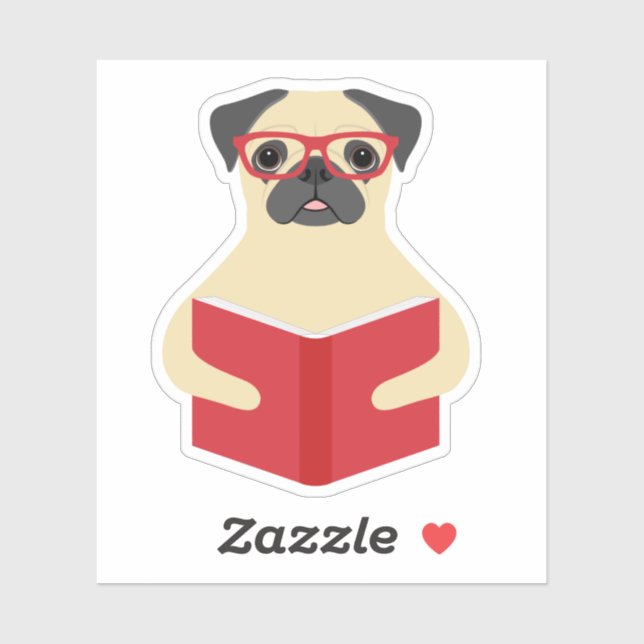 Pug Reading Book Custom-Cut Vinyl Stickers (Sheet)