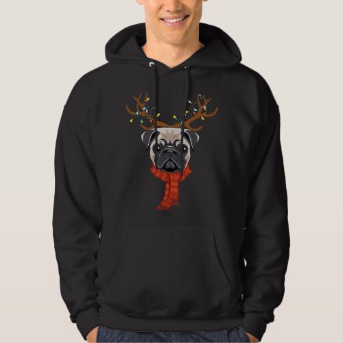 Pug Reindeer Christmas Light Santa Dog Lover Pugma Hoodie