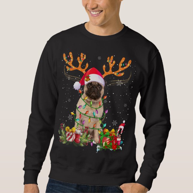 Pug Reindeer Family Matching Christmas Pajamas Dog Sweatshirt (Front)