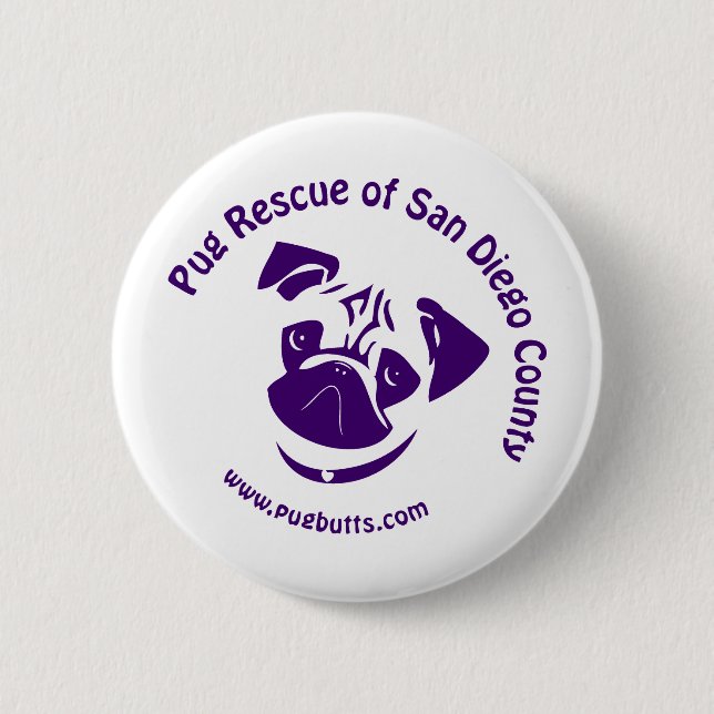 Pug Rescue Logo Purple Button (Front)