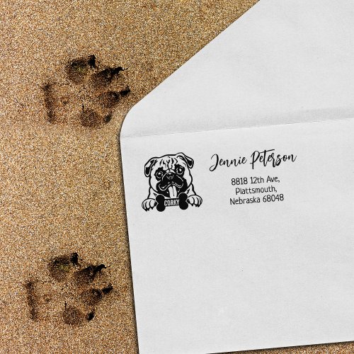 Pug Return Address Dog Breed  Rubber Stamp
