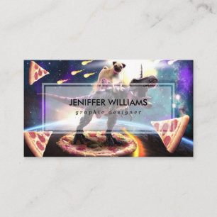 Pug riding dinosaur unicorn in space business card
