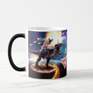 Pug riding dinosaur unicorn in space color morph mug
