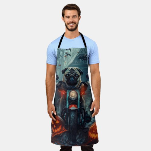 Pug Riding Motorcycle Halloween Scary Apron