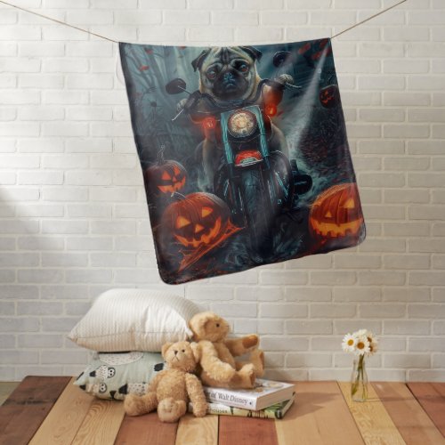 Pug Riding Motorcycle Halloween Scary Baby Blanket