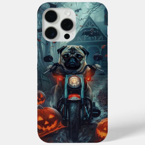 Pug Riding Motorcycle Halloween Scary iPhone 15 Pro Max Case