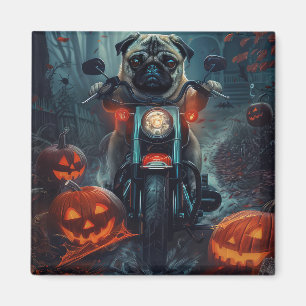 Pug Riding Motorcycle Halloween Scary Magnet