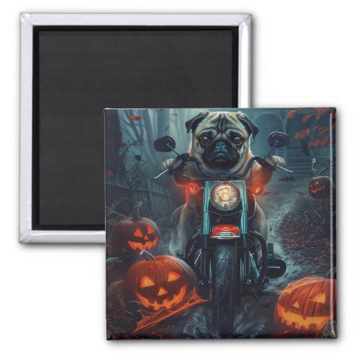 Pug Riding Motorcycle Halloween Scary Magnet