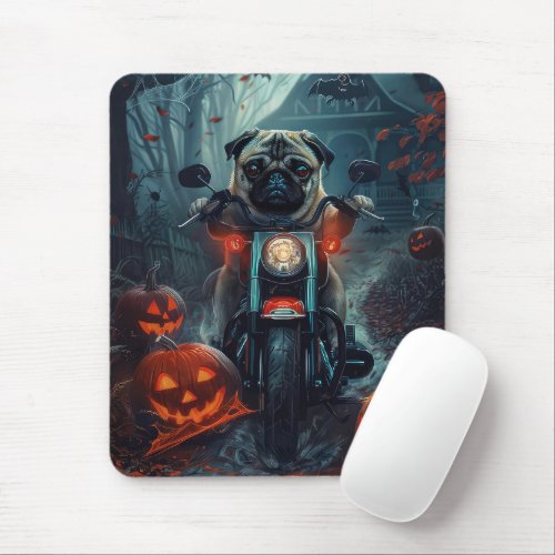 Pug Riding Motorcycle Halloween Scary Mouse Pad