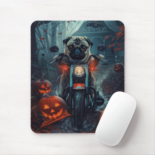 Pug Riding Motorcycle Halloween Scary Mouse Pad (With Mouse)