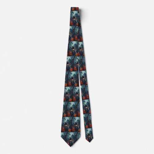 Pug Riding Motorcycle Halloween Scary Neck Tie