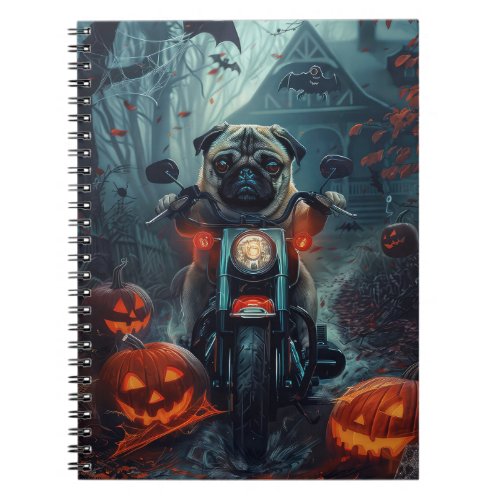 Pug Riding Motorcycle Halloween Scary Notebook