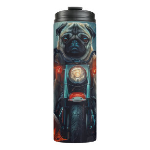 Pug Riding Motorcycle Halloween Scary Thermal Tumbler