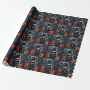 Pug Riding Motorcycle Halloween Scary Wrapping Paper
