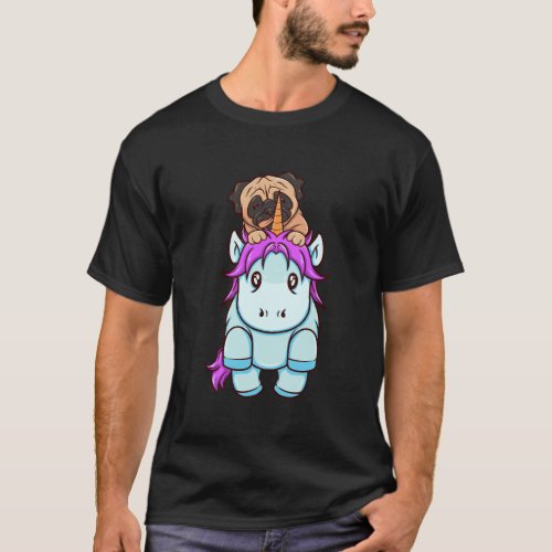Pug Riding On Unicorn Cute Dog Owner Gift T_Shirt