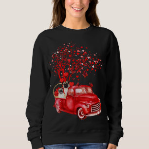 Pug Riding Red Truck Valentine Butterfly Heart Tre Sweatshirt