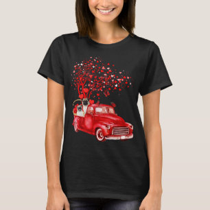 Pug Riding Red Truck Valentine Butterfly Heart Tre T-Shirt