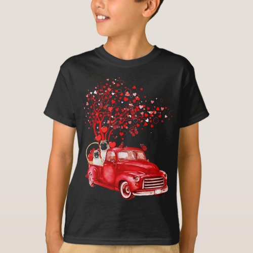 Pug Riding Red Truck Valentine Butterfly Heart Tre T_Shirt