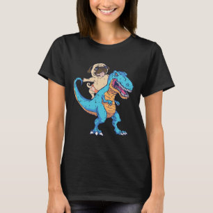 Pug Riding T-rex Surfing Dinosaur Funny Dog Lover  T-Shirt