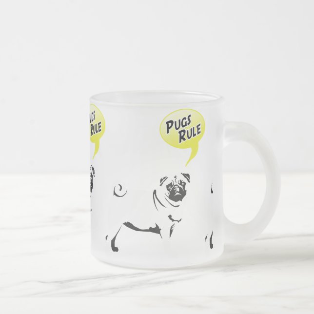 Pug Rules Frosted Glass Coffee Mug (Right)