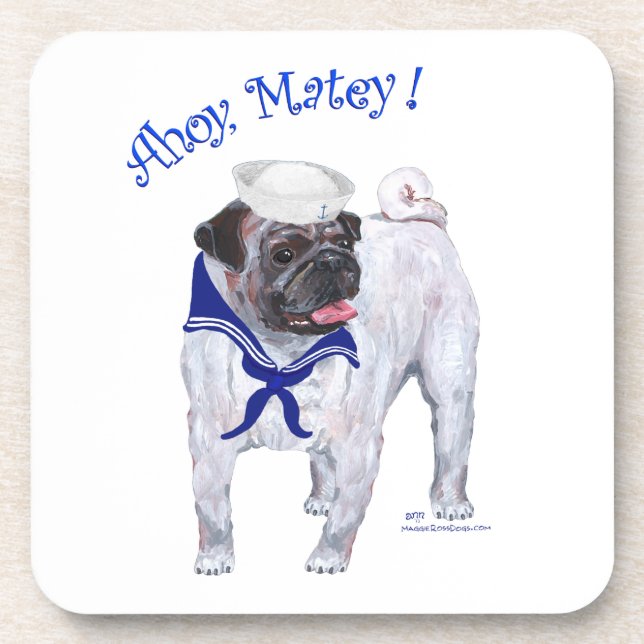 Pug Sailor Beverage Coaster (Front)