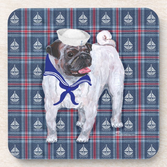 Pug Sailor Drink Coaster (Front)