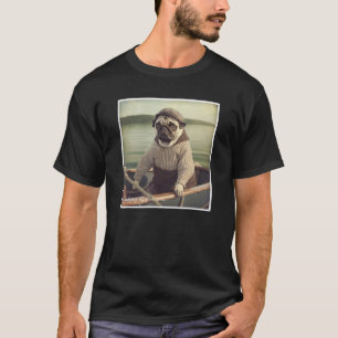 Pug Sailor Fishing Vintage Graphic T-Shirt