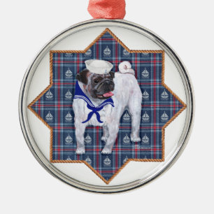 Pug Sailor Metal Ornament