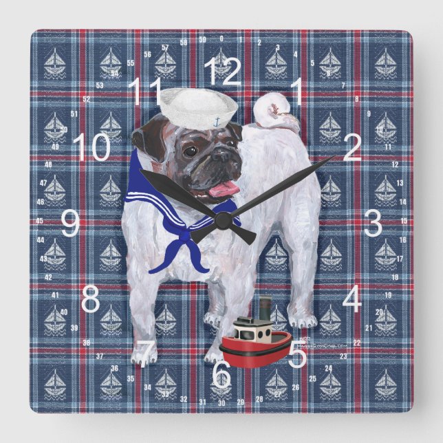 Pug Sailor Square Wall Clock (Front)