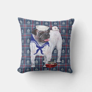 Pug Sailor Throw Pillow