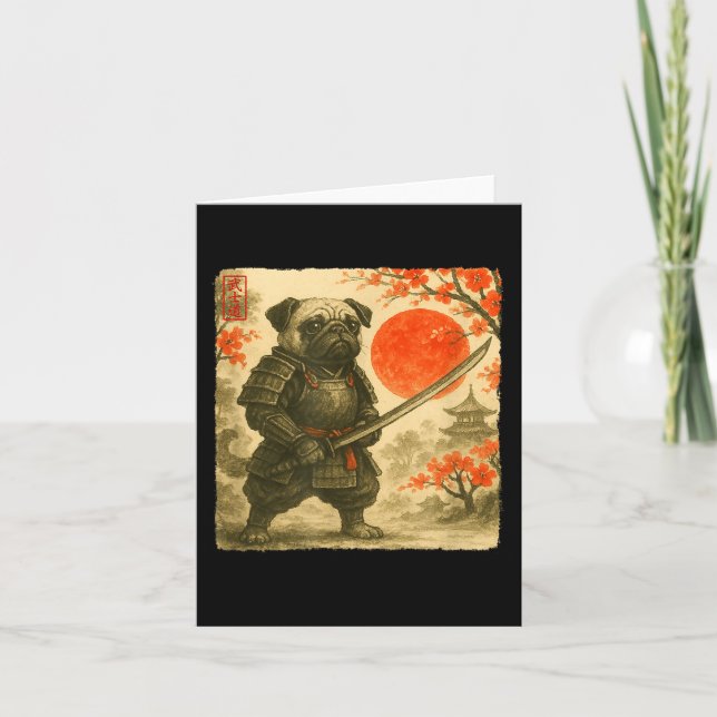 Pug Samurai Japanese Warrior Costume Sumi-e Art Fu Card (Front)