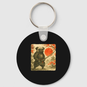 Pug Samurai Japanese Warrior Costume Sumi-e Art Fu Keychain