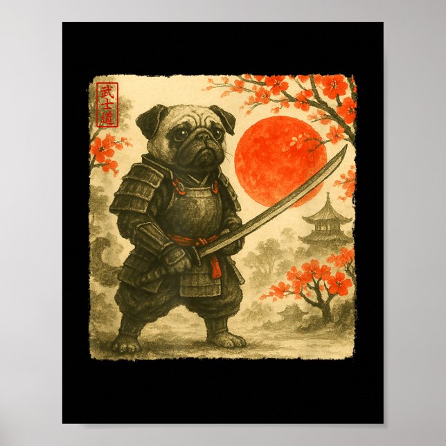 Pug Samurai Japanese Warrior Costume Sumi-e Art Fu Poster (Front)