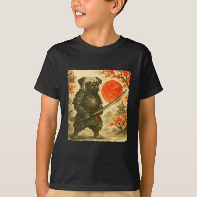 Pug Samurai Japanese Warrior Costume Sumi-e Art Fu T-Shirt (Front)