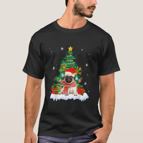 Pug Santa Christmas Tree Light Pajama Dog Xmas  T_Shirt