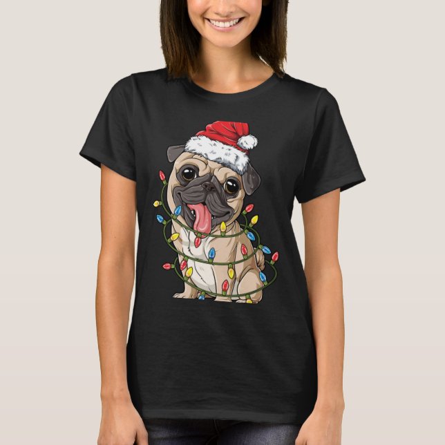 Pug Santa Christmas Tree Lights Xmas Boys Pugmas D T-Shirt (Front)