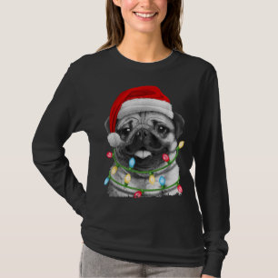 Pug Santa Christmas Tree Lights Xmas Boys Pugmas D T-Shirt