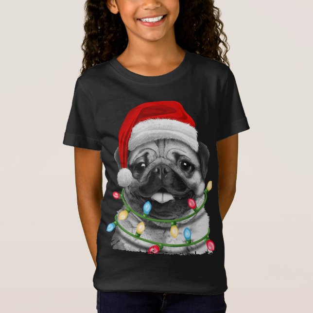 Pug Santa Christmas Tree Lights Xmas Pugmas Dog Do T-Shirt (Front)