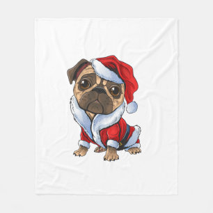 Pug Santa Costume Christmas Pajama Cute Dog Puppy Fleece Blanket