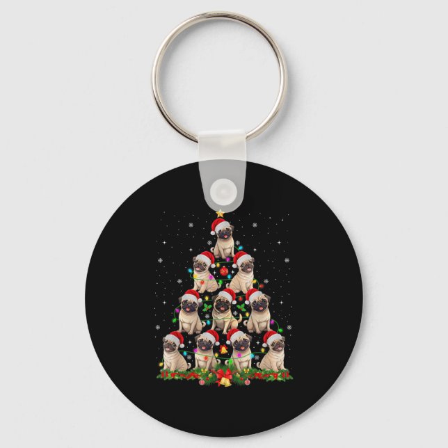 Pug Santa Hat Christmas Tree Lights Xmas Pugmas Do Keychain (Front)