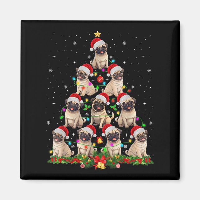 Pug Santa Hat Christmas Tree Lights Xmas Pugmas Do Magnet (Front)