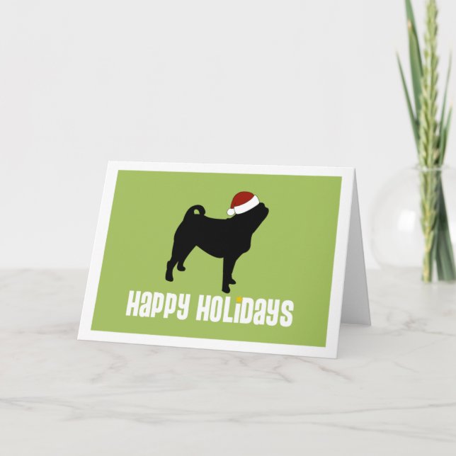 Pug Santa Hat Holiday Card (Front)