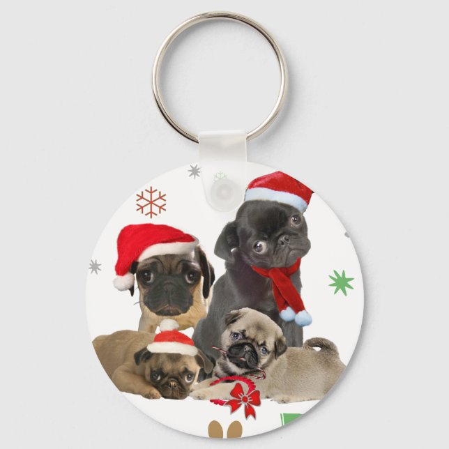 Pug Santa Paws Keychain (Front)