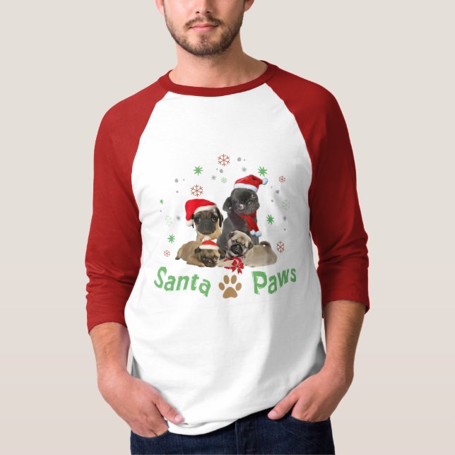 pug Santa Paws T-Shirt (Front)