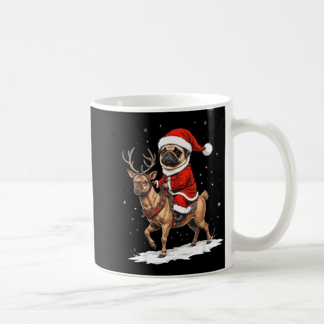 Pug Santa Riding Reindeer Christmas Holiday Puppy  Coffee Mug (Right)