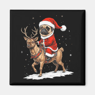 Pug Santa Riding Reindeer Christmas Holiday Puppy  Magnet