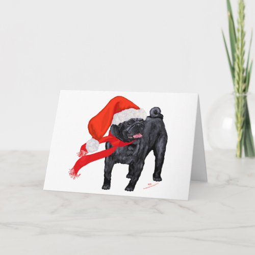 Pug Santas Helper Holiday Card