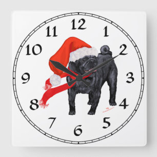 Pug Santa's Helper Square Wall Clock