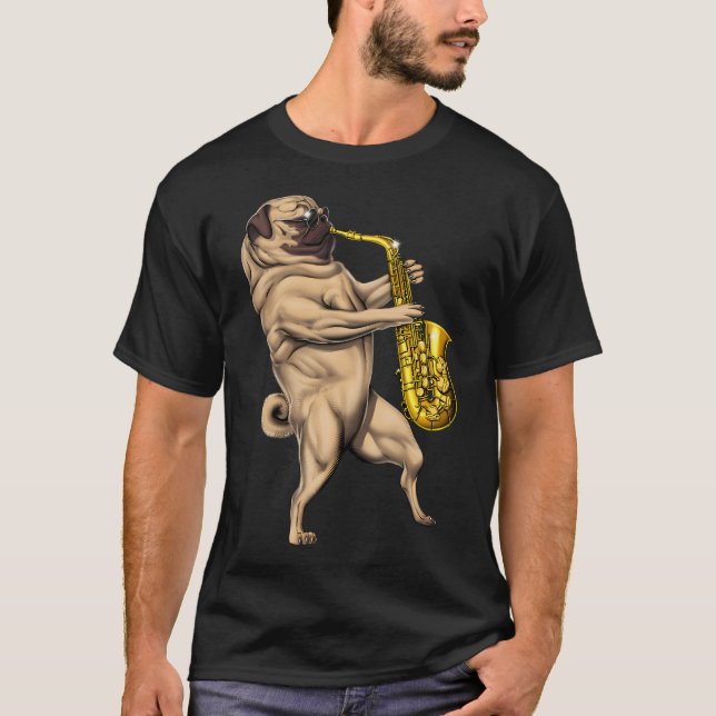 Pug Saxophone Player T-Shirt (Front)