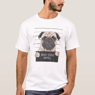 Pug Shot Dog And Puppy Mugshot Funny Cartoon Pet L T-Shirt